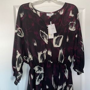 Calvin Klein Magenta Floral Elastic Waist Blouse.
